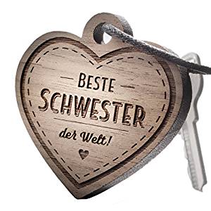 Schlüsselanhänger aus Holz mit Gravur „Beste Schwester" …