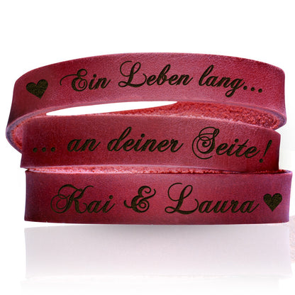 Graviertes Wickelarmband aus Leder Bordeaux