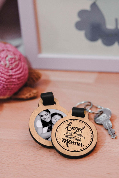 Fotogravur Schlüsselanhänger / Engel ohne Flügel nennt man Mama