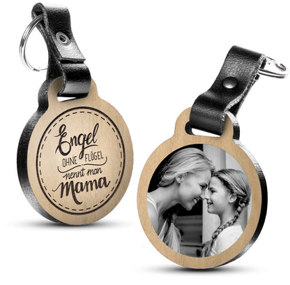 Fotogravur Schlüsselanhänger / Engel ohne Flügel nennt man Mama